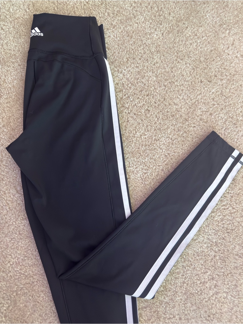 adidas Black Leggings with White Triple Stripes